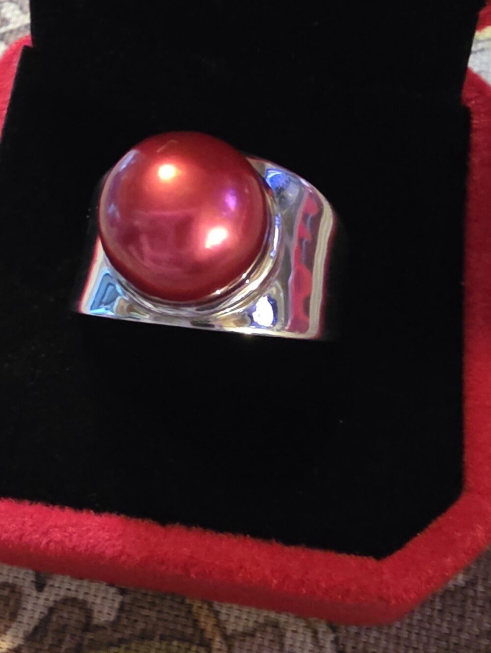 Honora Red Pearl Statement Ring - Silver Band